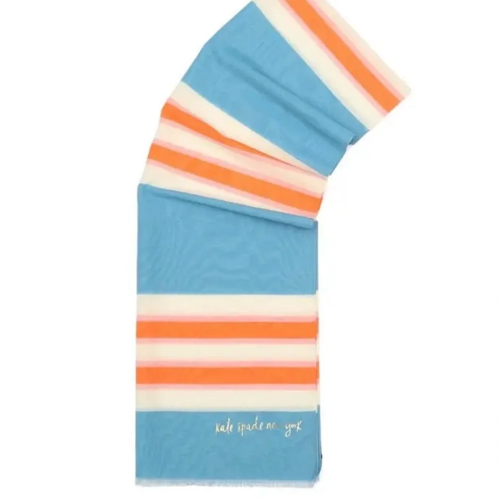 NWT KATE SPADE Springtime Stripe Oblong Scarf‎ Wrap, Orange White Blue, $78